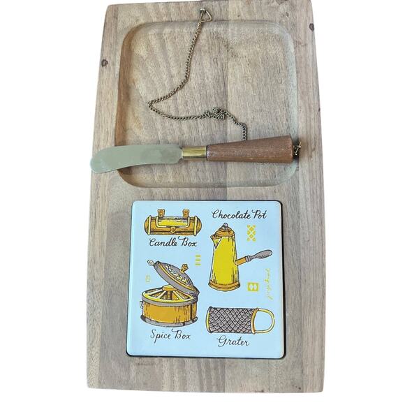 Vintage Charcuterie Cheese Board Tray with Chain Knife mid-century - Picture 1 of 6